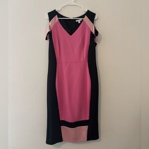 New York & Company Pink and Black Midi Dress